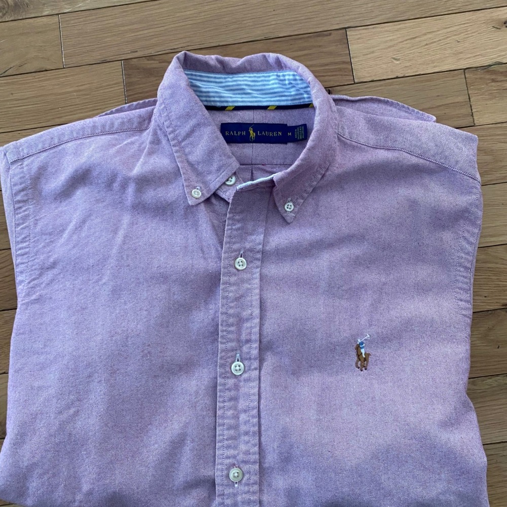 Ralph Lauren Mens Oxford Button Down Shirt Purple Long Sleeve Logo Size M